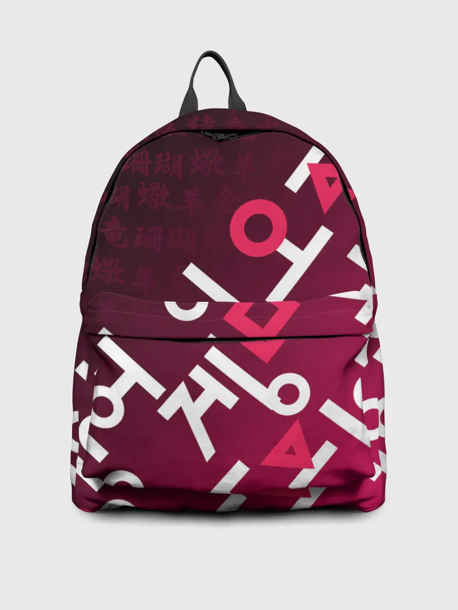 Рюкзак джинсовый / ИГРА В КАЛЬМАРА, ИЕРОГЛИФЫ ЛОГО