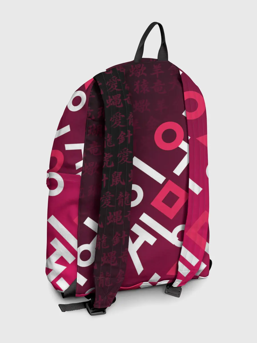 Рюкзак джинсовый / ИГРА В КАЛЬМАРА, ИЕРОГЛИФЫ ЛОГО