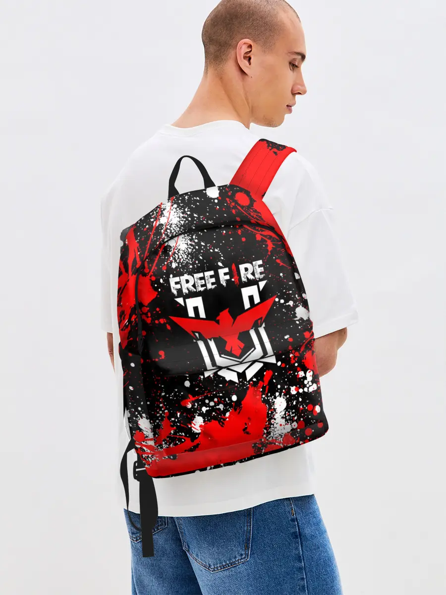Рюкзак джинсовый / Free Fire: Брызги и капли красок.