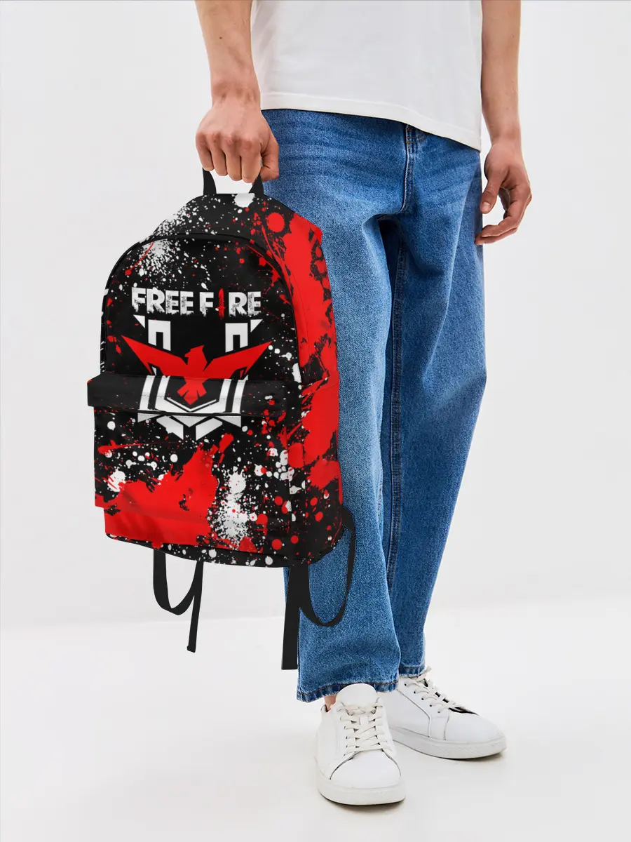 Рюкзак джинсовый / Free Fire: Брызги и капли красок.