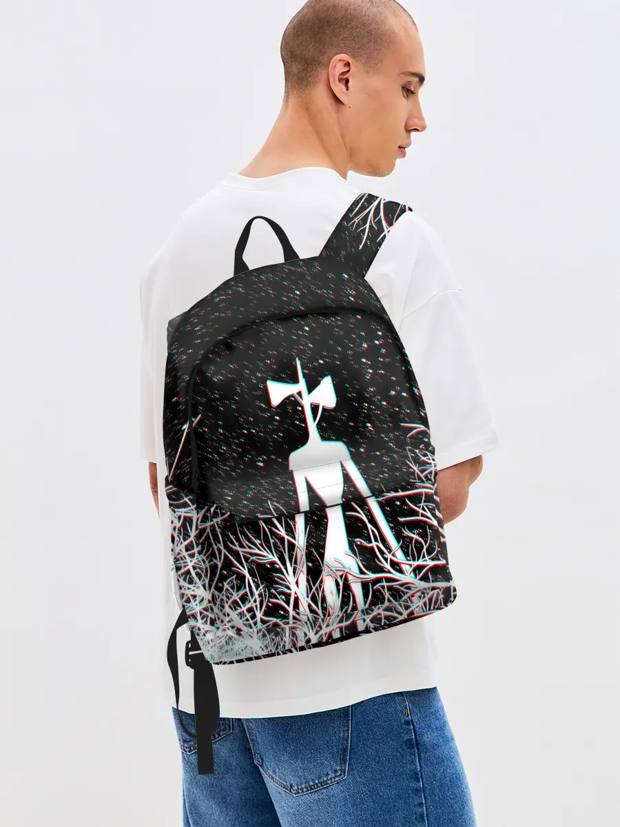 Рюкзак джинсовый / СИРЕНОГОЛОВЫЙ ГЛИТЧ ЛЕС, КОСМОС