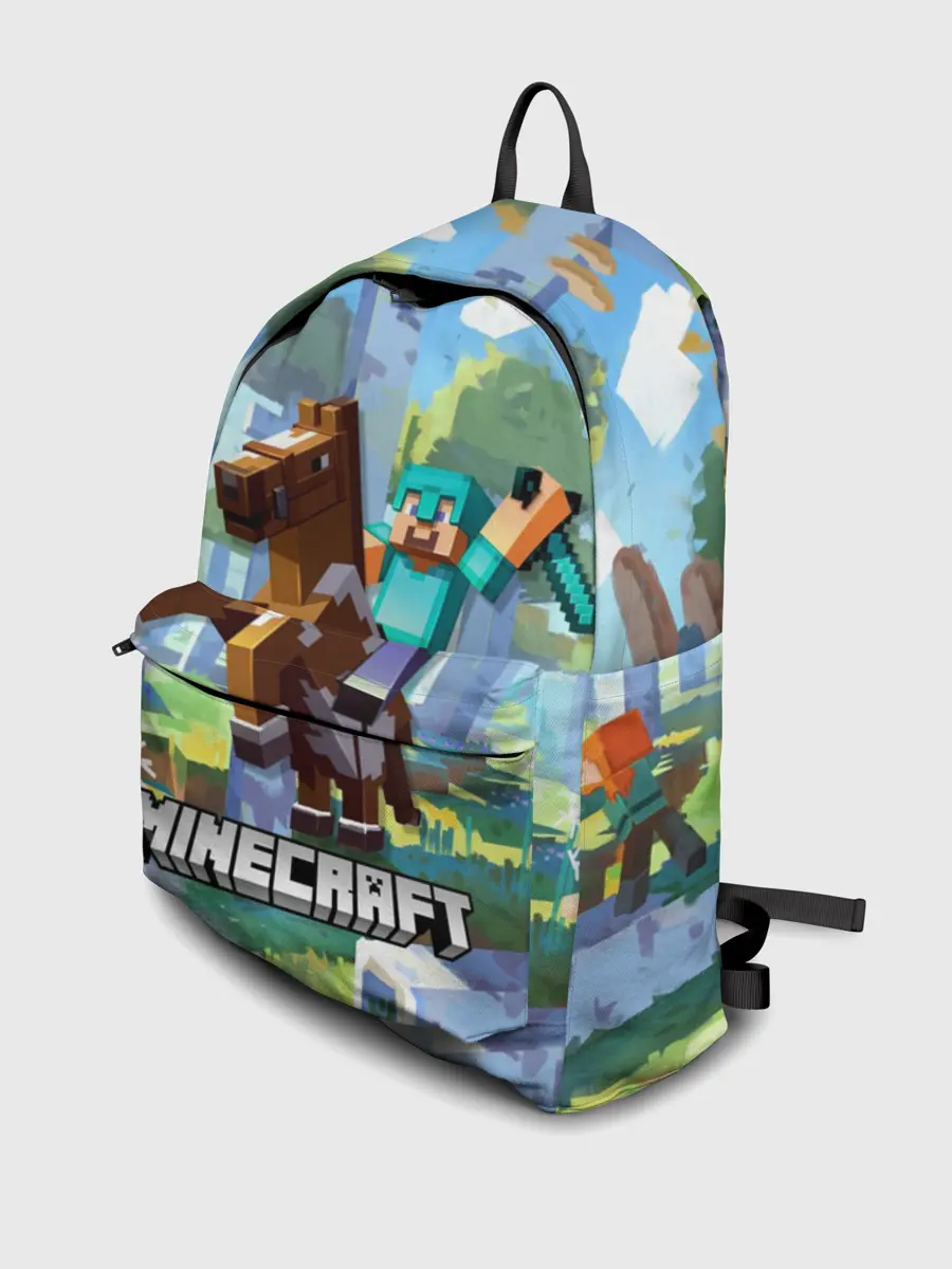 Рюкзак джинсовый / Майнкрафт на коне в березовом лесу