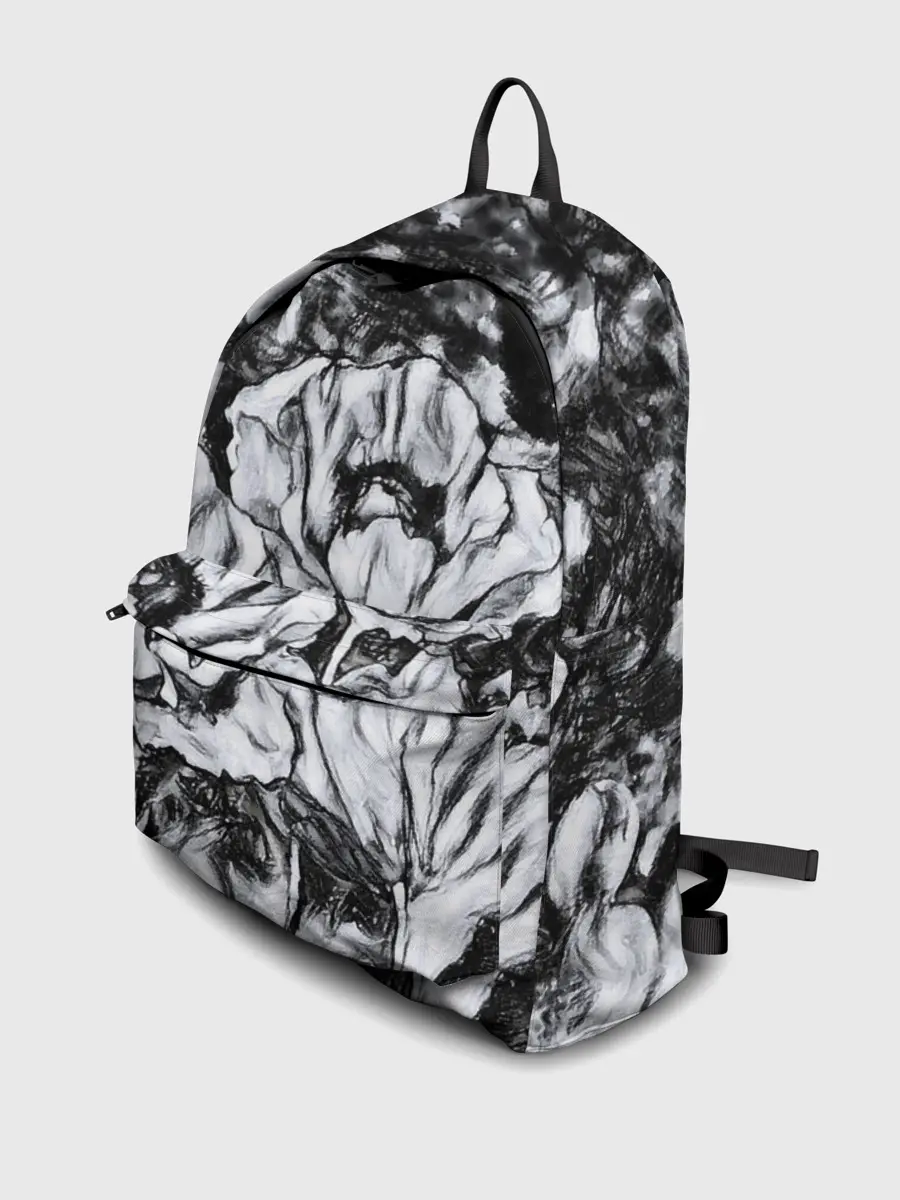 Рюкзак джинсовый / Черно-белый узор. Маки.