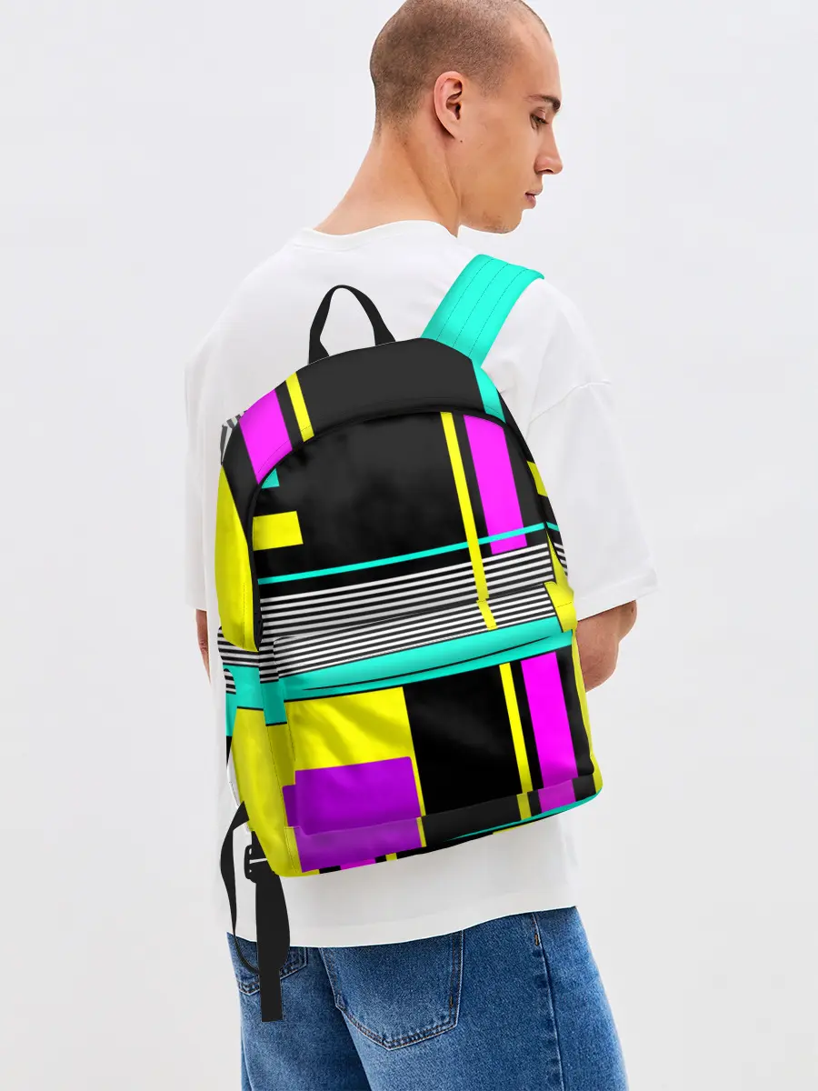 Рюкзак джинсовый / Геометрический неоновый узор