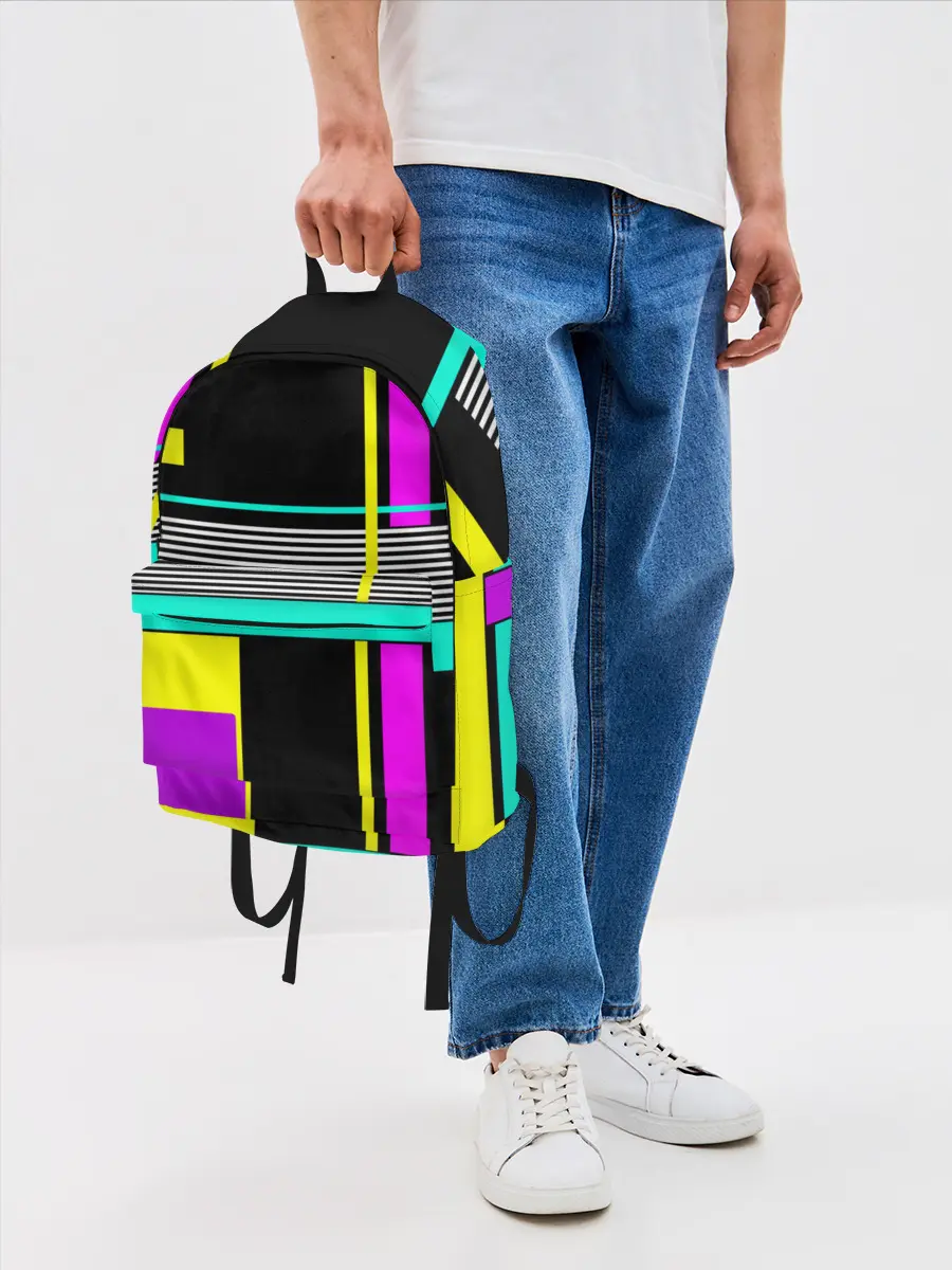 Рюкзак джинсовый / Геометрический неоновый узор