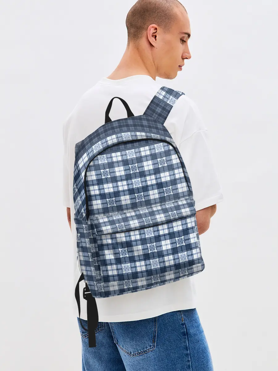 Рюкзак джинсовый / Синий узор в клетку