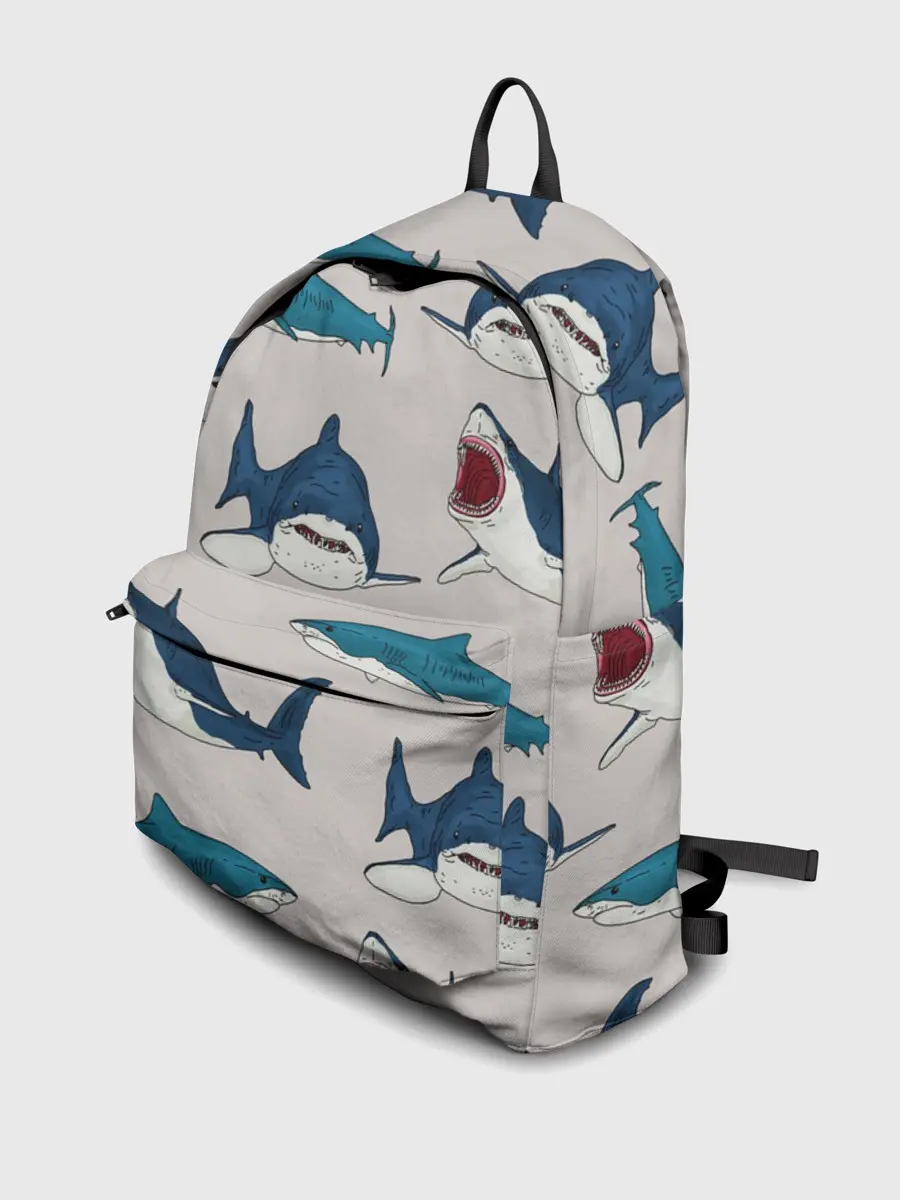 Рюкзак джинсовый / Кровожадные акулы паттерн