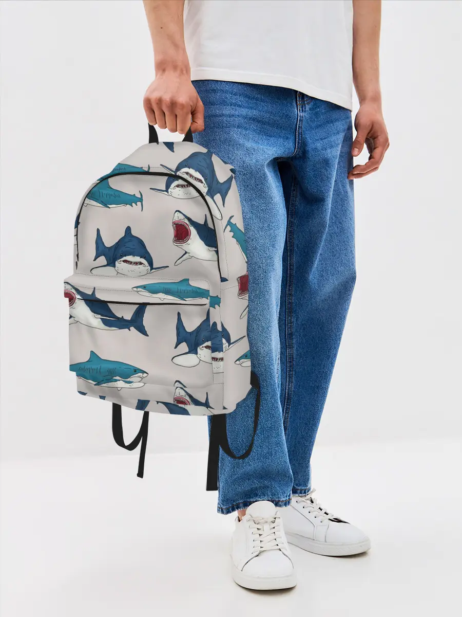 Рюкзак джинсовый / Кровожадные акулы паттерн