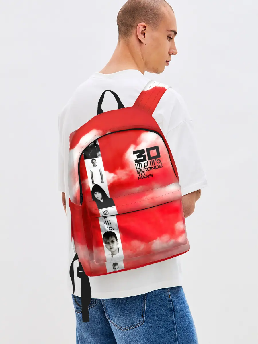 Рюкзак джинсовый / 30 Seconds to Mars красное небо