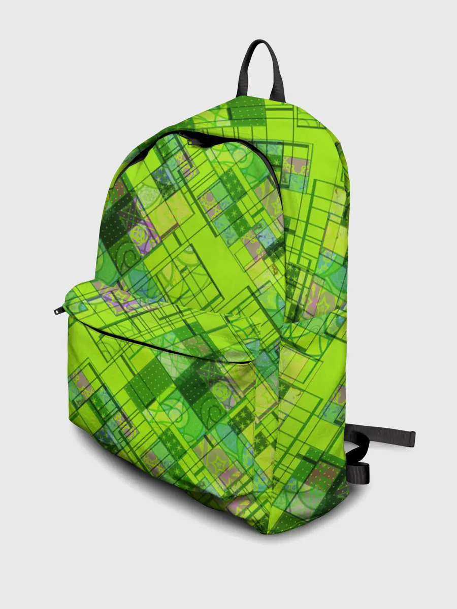 Рюкзак джинсовый / Ярко-зеленый абстрактный узор