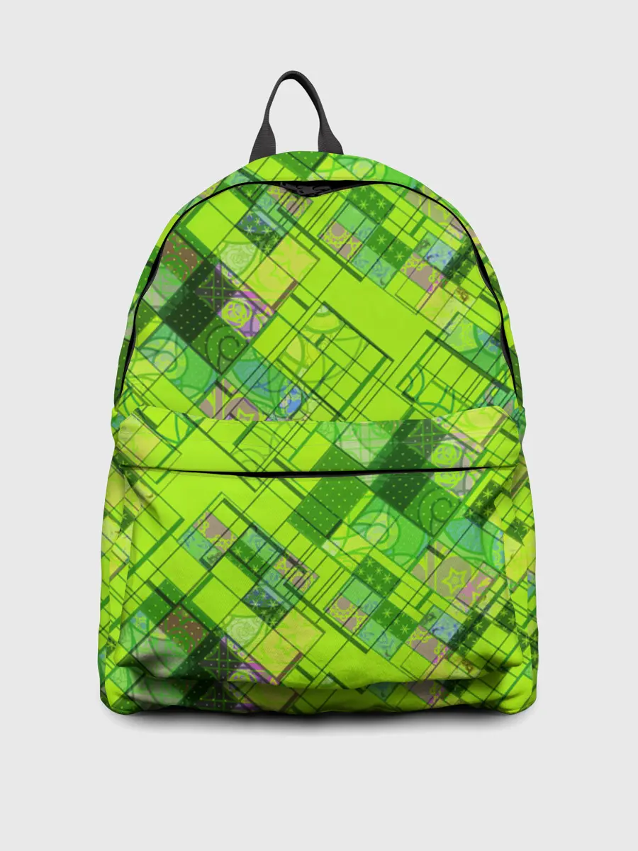 Рюкзак джинсовый / Ярко-зеленый абстрактный узор