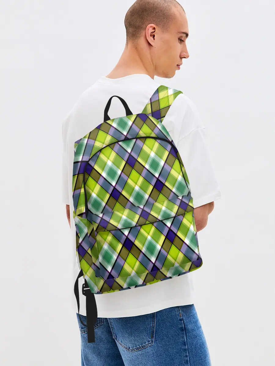 Рюкзак джинсовый / Крупный клетчатый косой узор