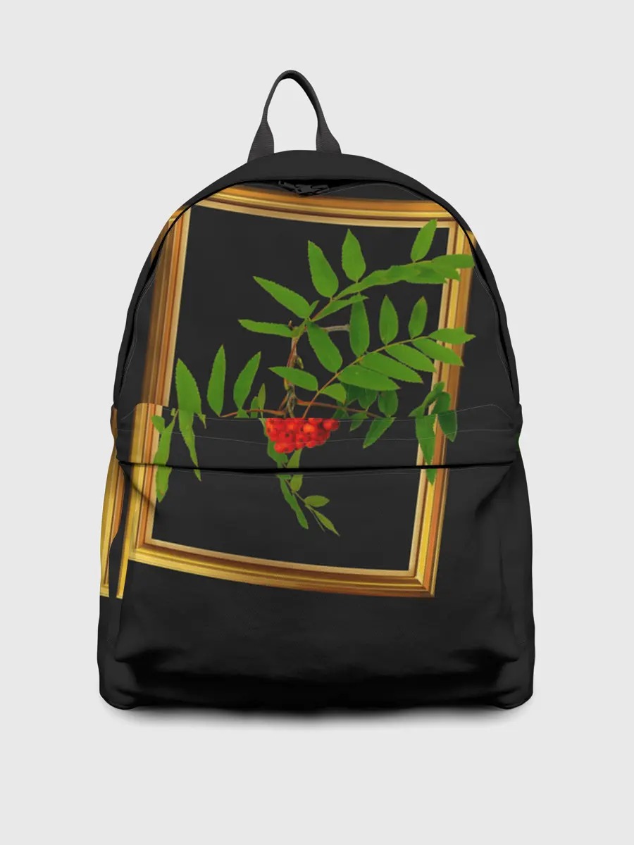 Рюкзак джинсовый / ягоды рябины в золотой раме