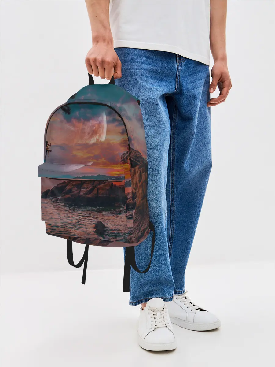 Рюкзак джинсовый / закат на качелях