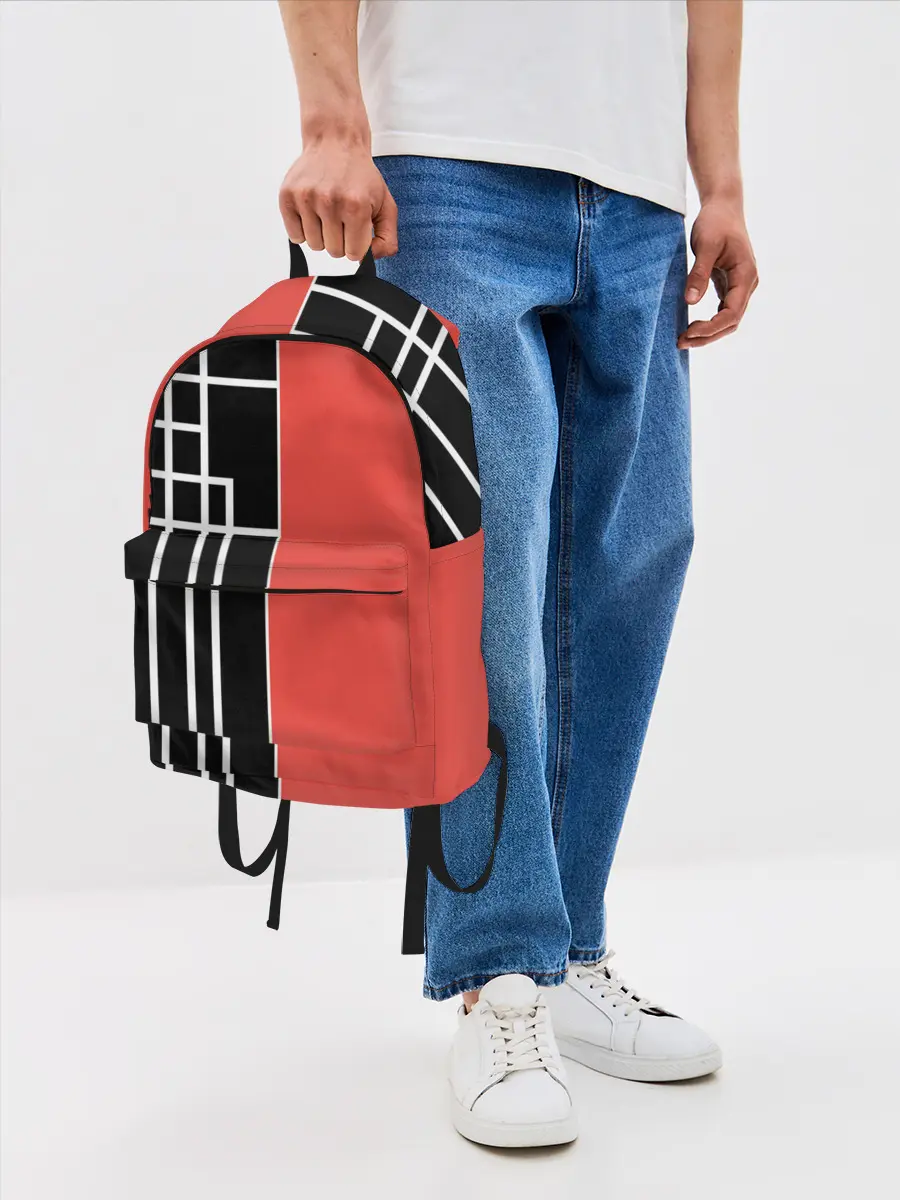 Рюкзак джинсовый / Черный и коралловый арт деко