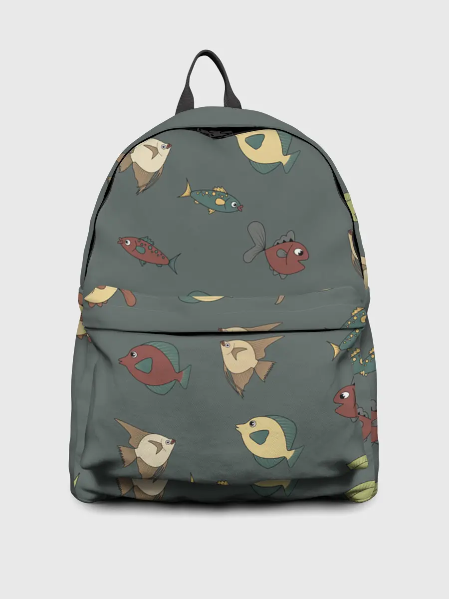 Рюкзак джинсовый / Морские рыбки на зеленом фоне