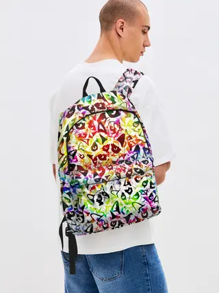 Рюкзак джинсовый / Веселый узор из грустных котов