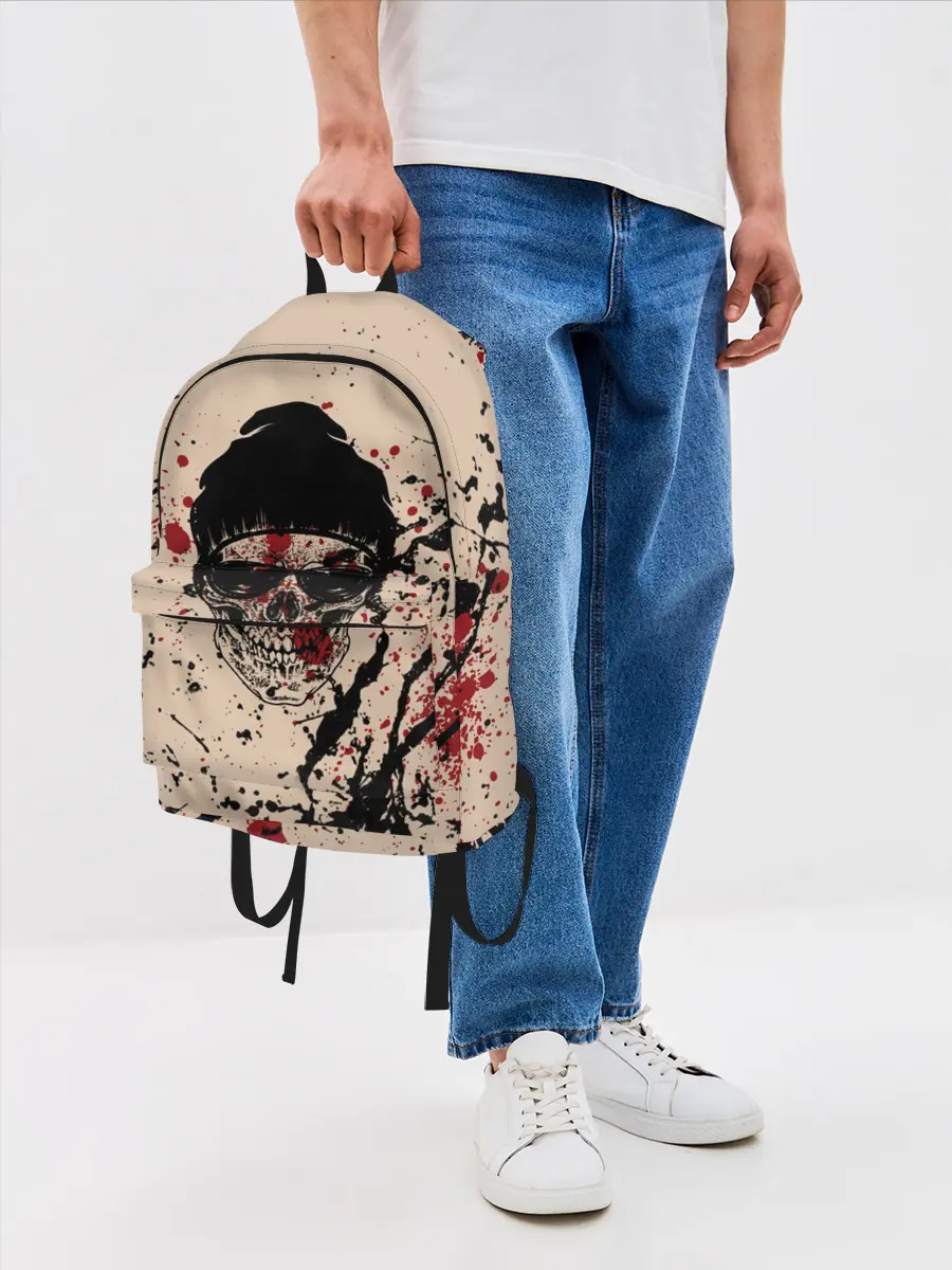 Рюкзак джинсовый / Череп Хипстер Брызги Краски