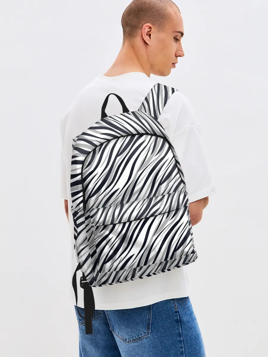 Рюкзак джинсовый / Черно-белый полосатый тигровый
