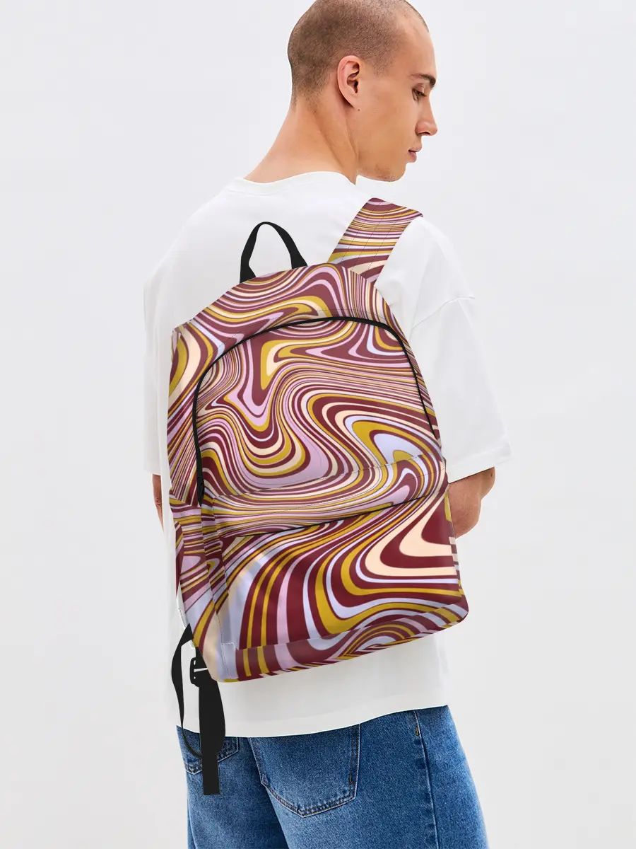 Рюкзак джинсовый / Красно-золотые разводы красок паттерн