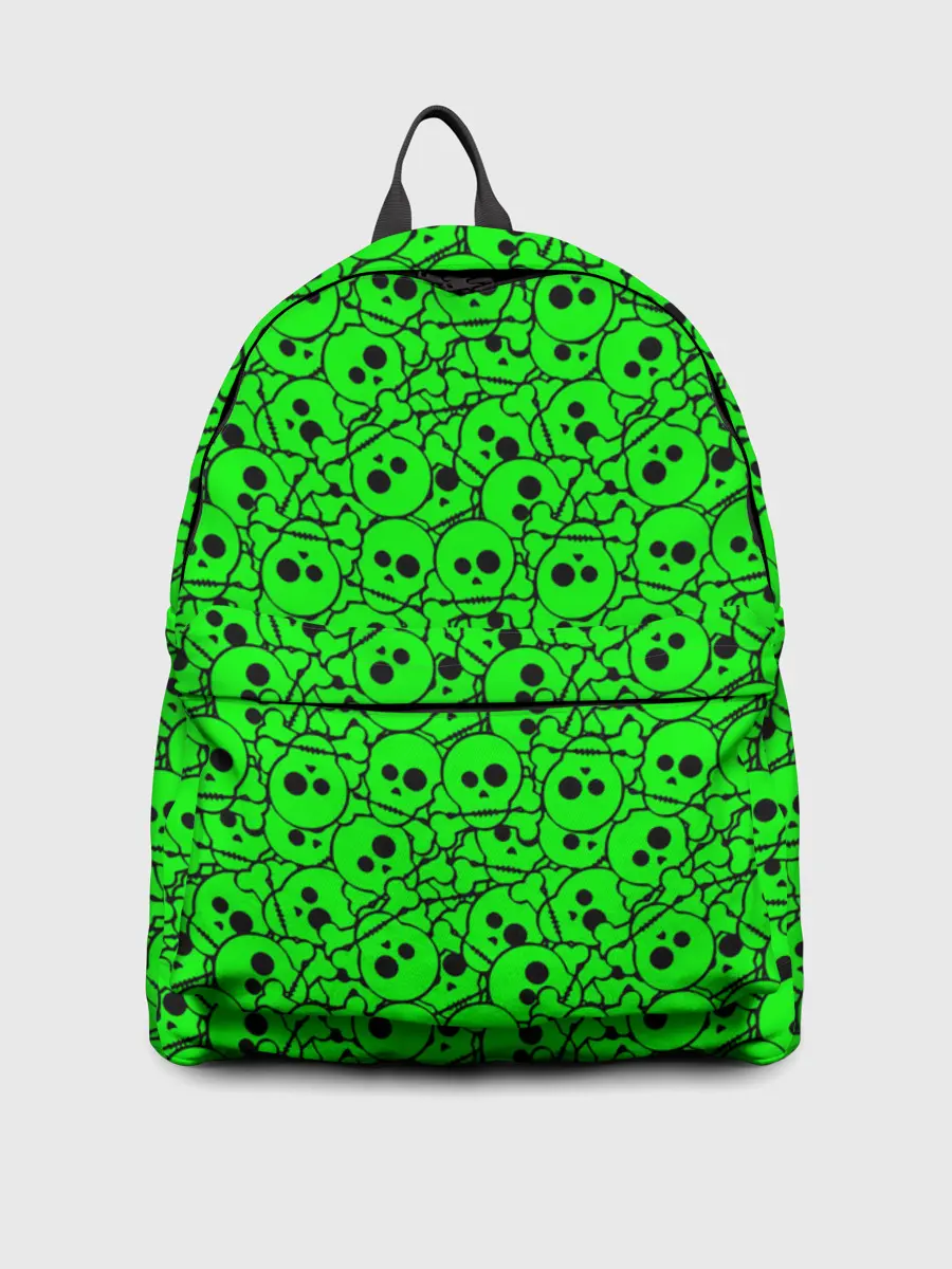 Рюкзак джинсовый / Черепа на кислотно-зеленом фоне