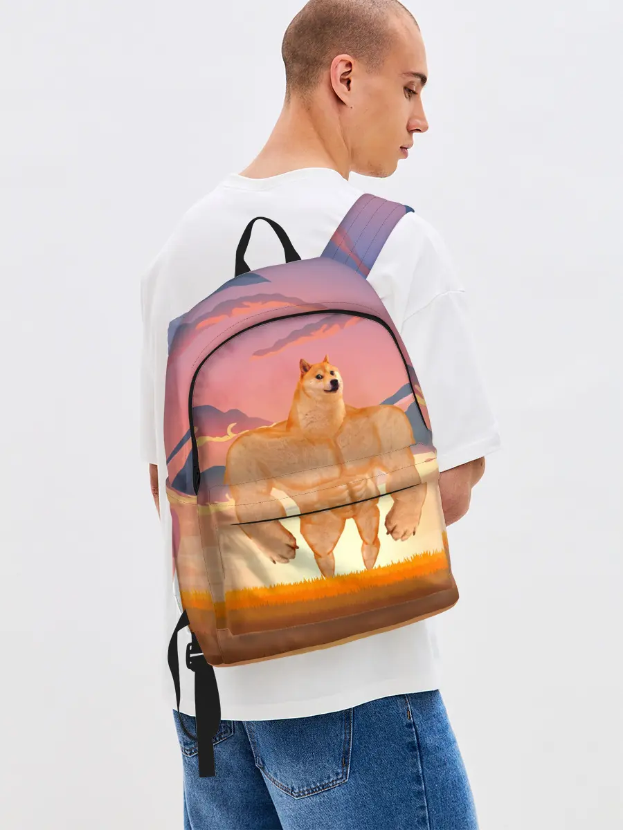 Рюкзак джинсовый / Мем собака качок DOGE