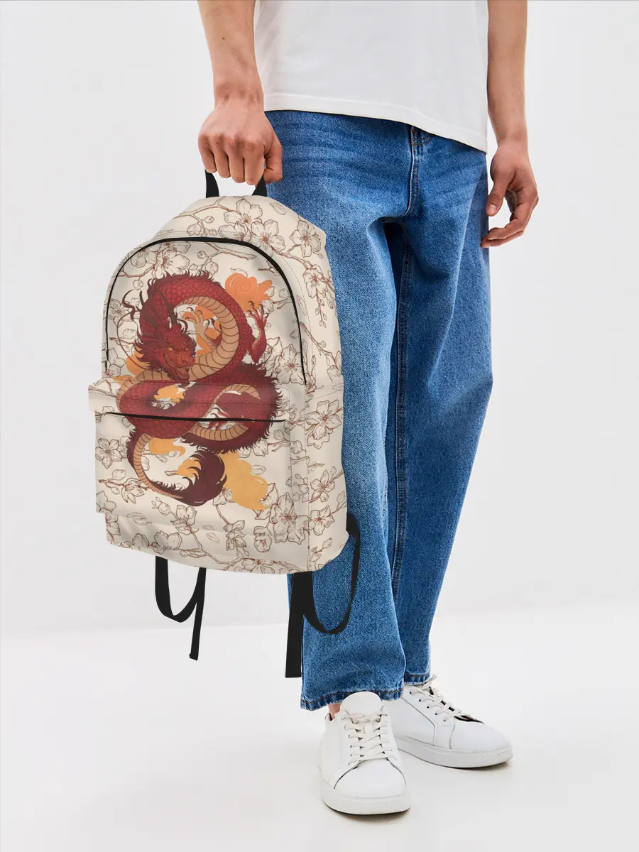Рюкзак джинсовый / Китайский Дракон и Сакура