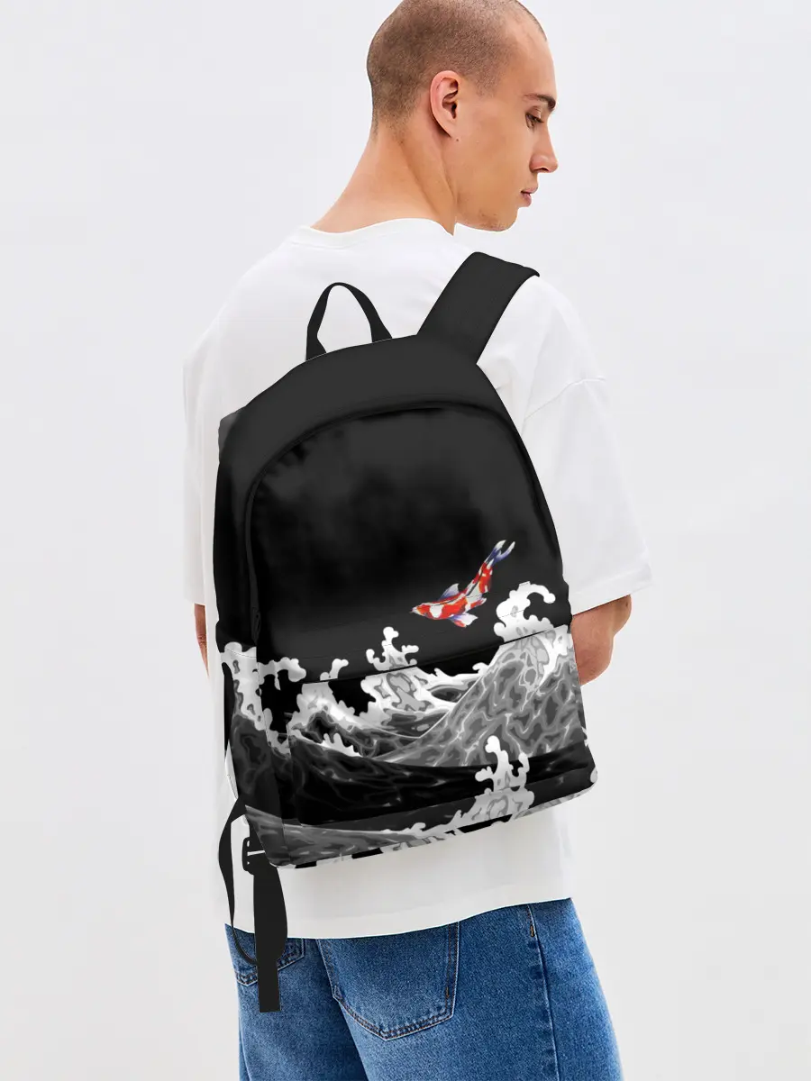 Рюкзак джинсовый / Карп Кои Волна Япония Рыба