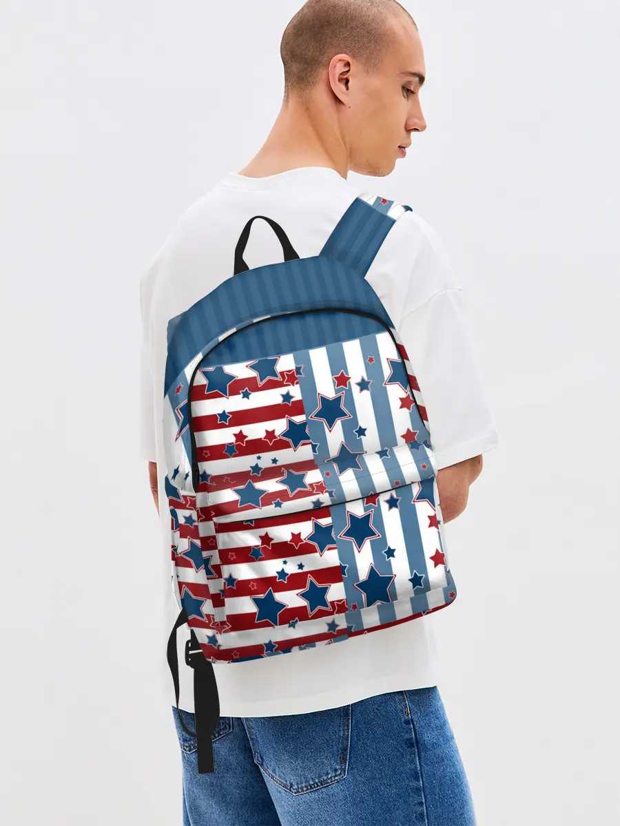Рюкзак джинсовый / Голубые звезды на полосатом