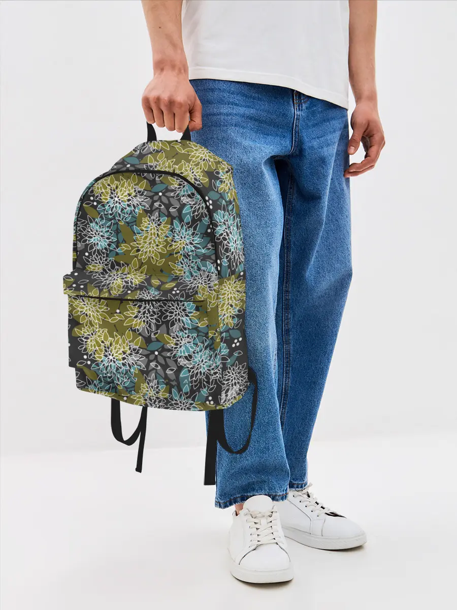 Рюкзак джинсовый / Черно оливковый цветочный