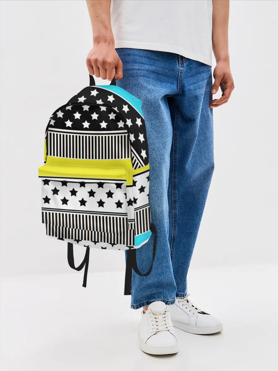 Рюкзак джинсовый / Неоновый яркий полосатый узор