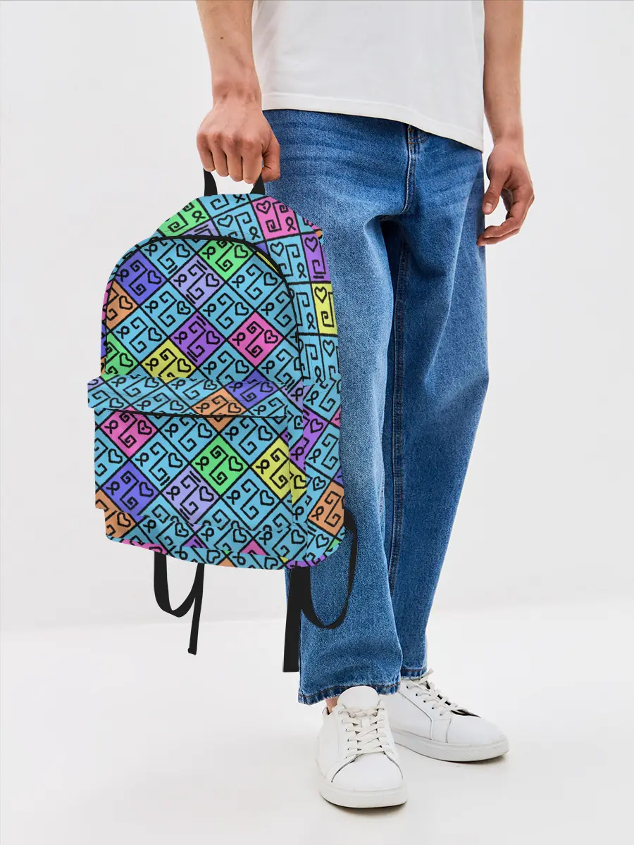 Рюкзак джинсовый / Неоновый яркий абстрактный узо