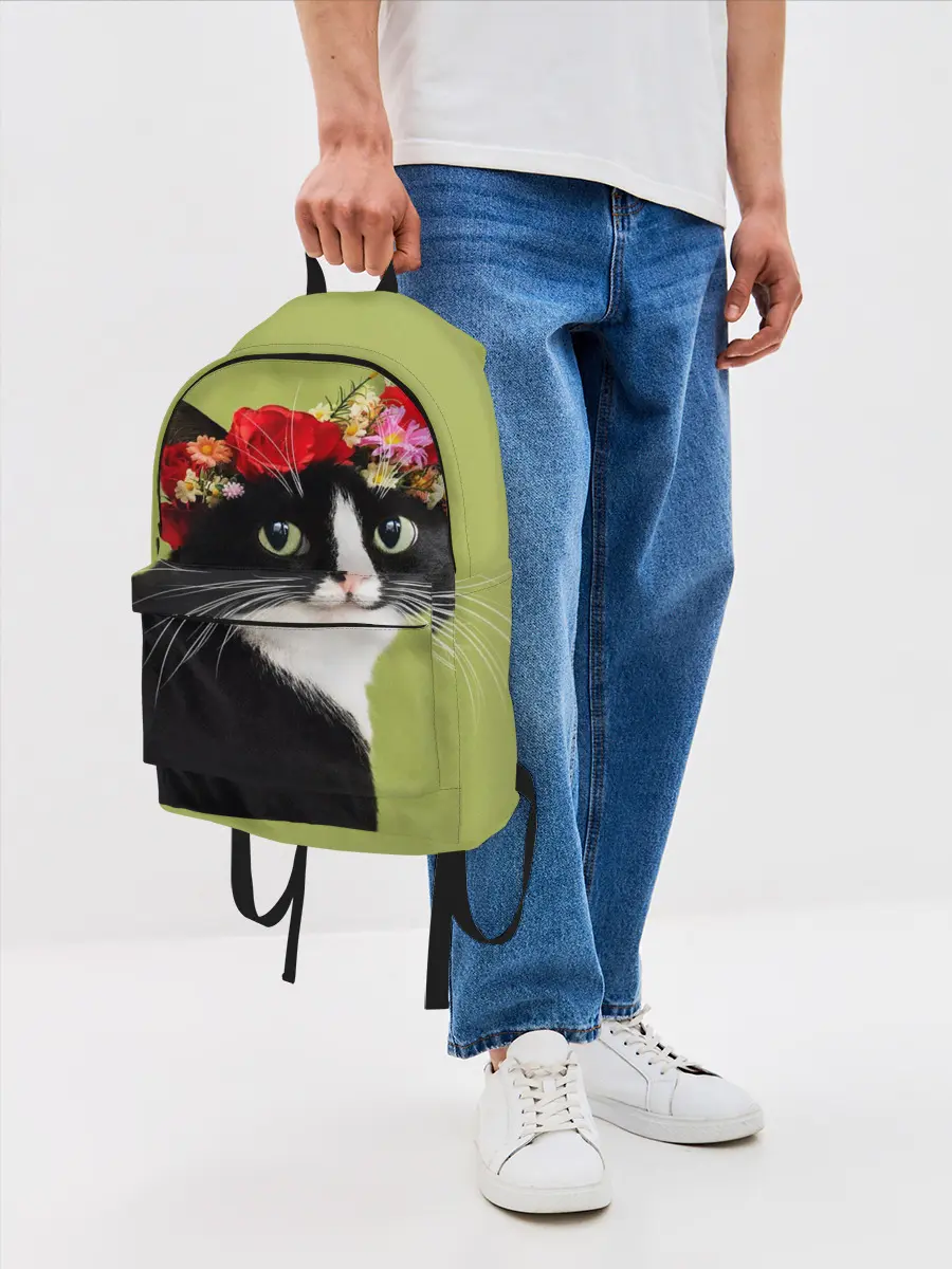 Рюкзак джинсовый / Кот и цветы