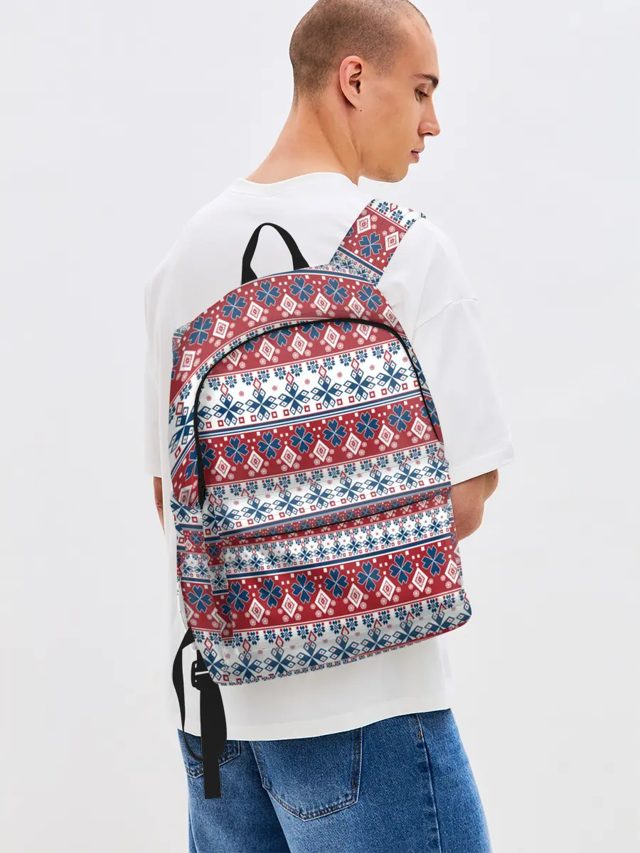 Рюкзак джинсовый / Этнический красно-синий узор