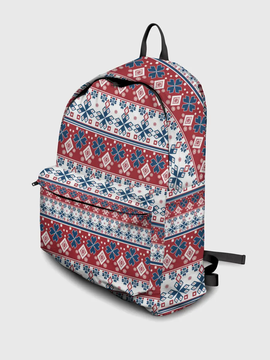 Рюкзак джинсовый / Этнический красно-синий узор