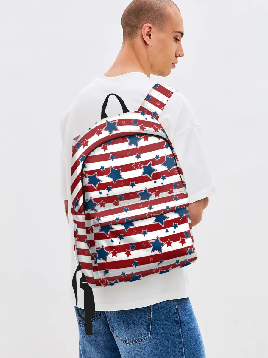 Рюкзак джинсовый / Синие звезды на полосатом фоне