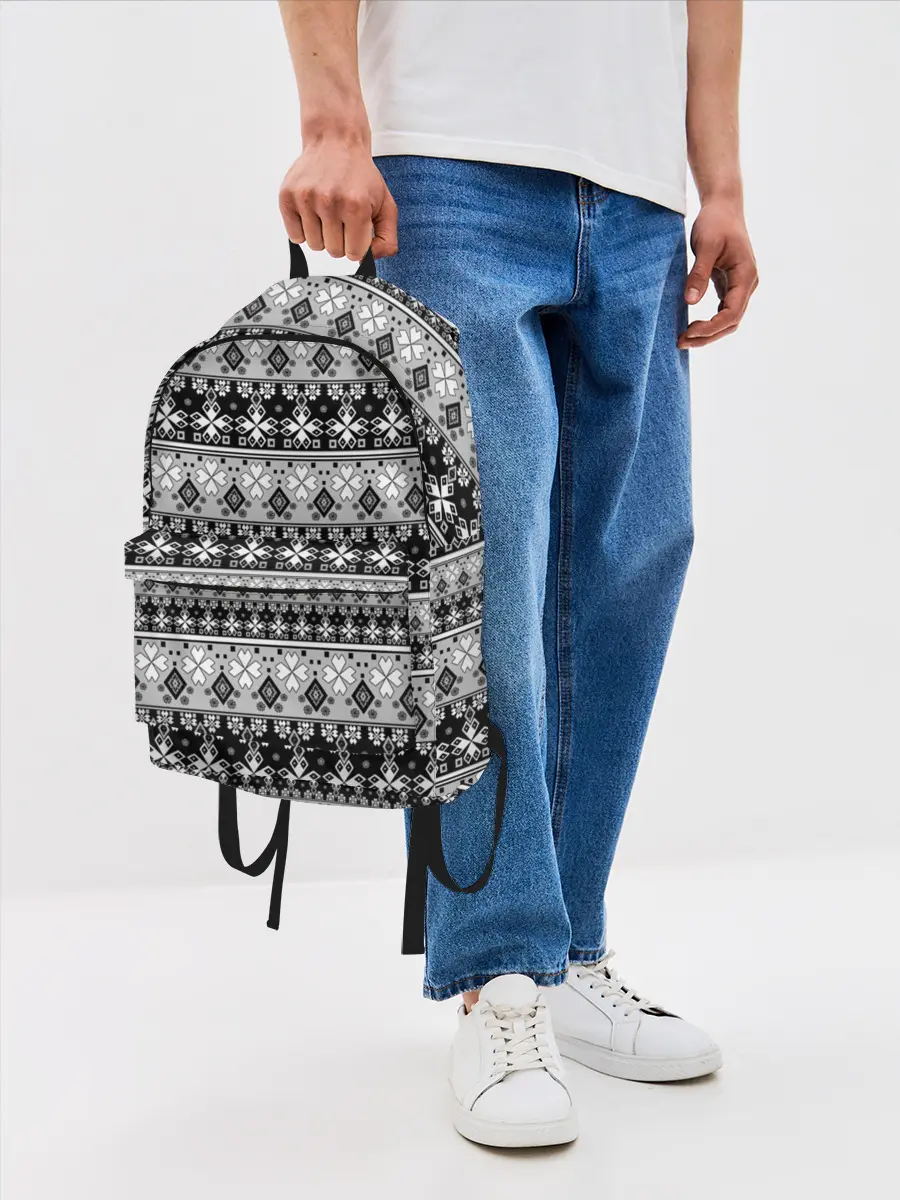 Рюкзак джинсовый / Черно-белый орнамент