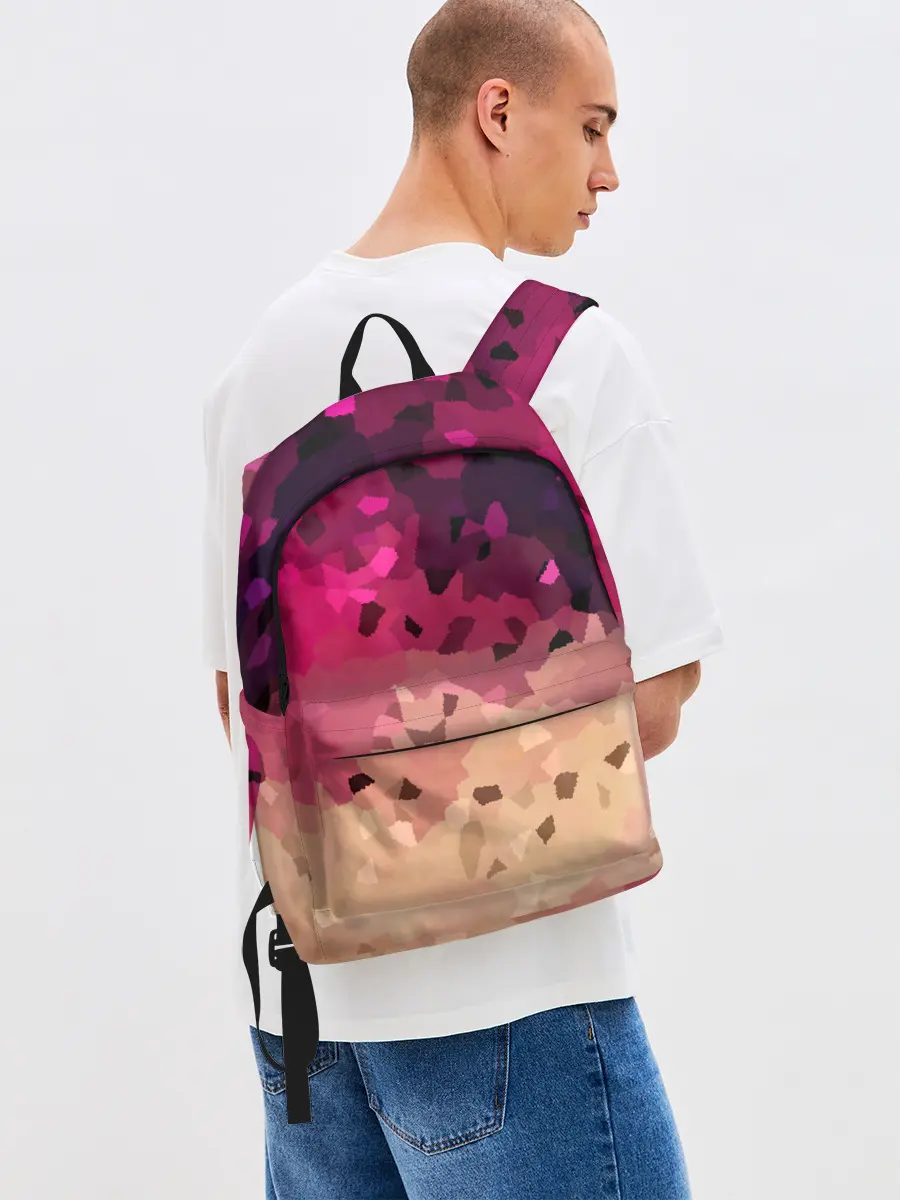 Рюкзак джинсовый / Бежево-малиновый абстрактный