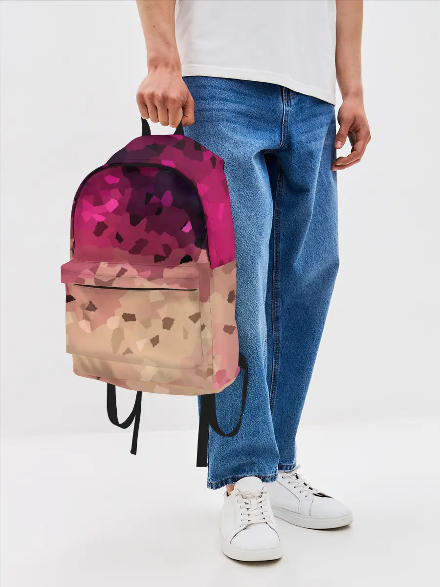 Рюкзак джинсовый / Бежево-малиновый абстрактный