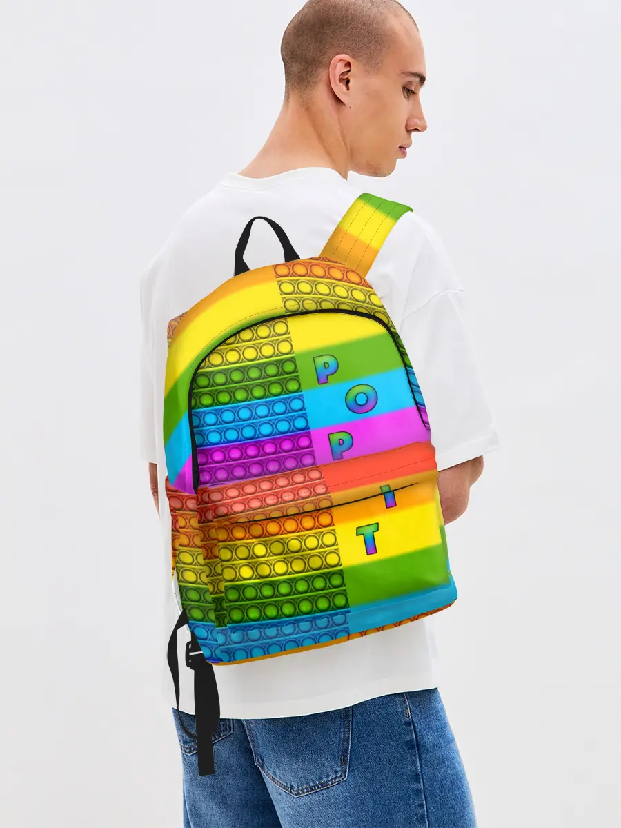 Рюкзак джинсовый / POP it вертикальная надпись