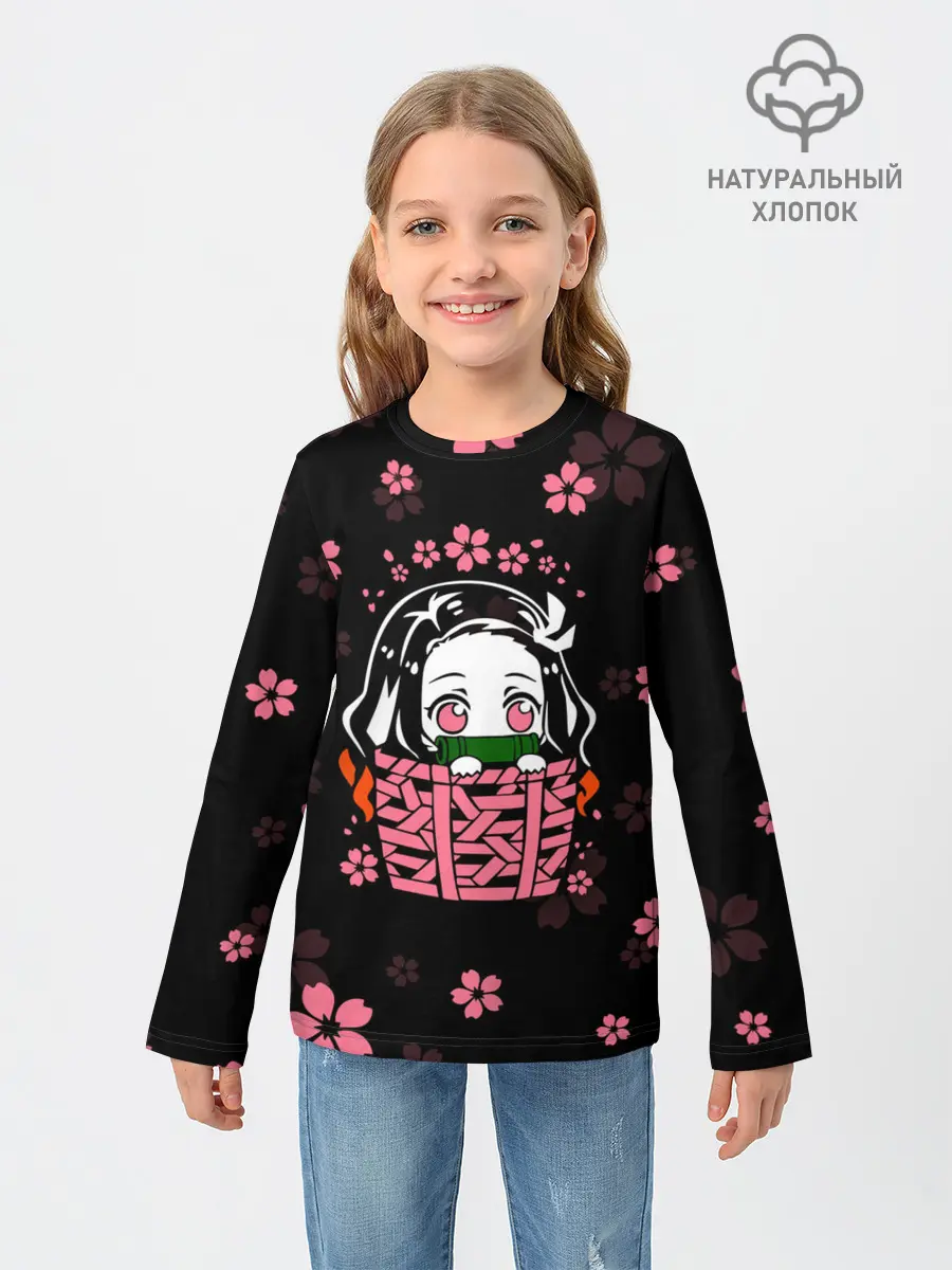 Детский лонгслив / Надзуко Камадо в цветах