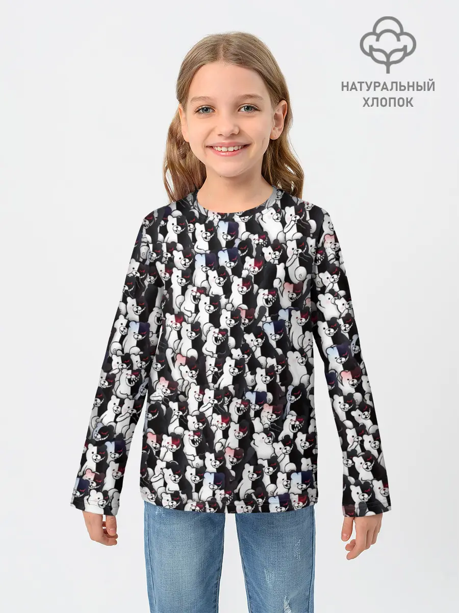 Детский лонгслив / Черно-белые медведи