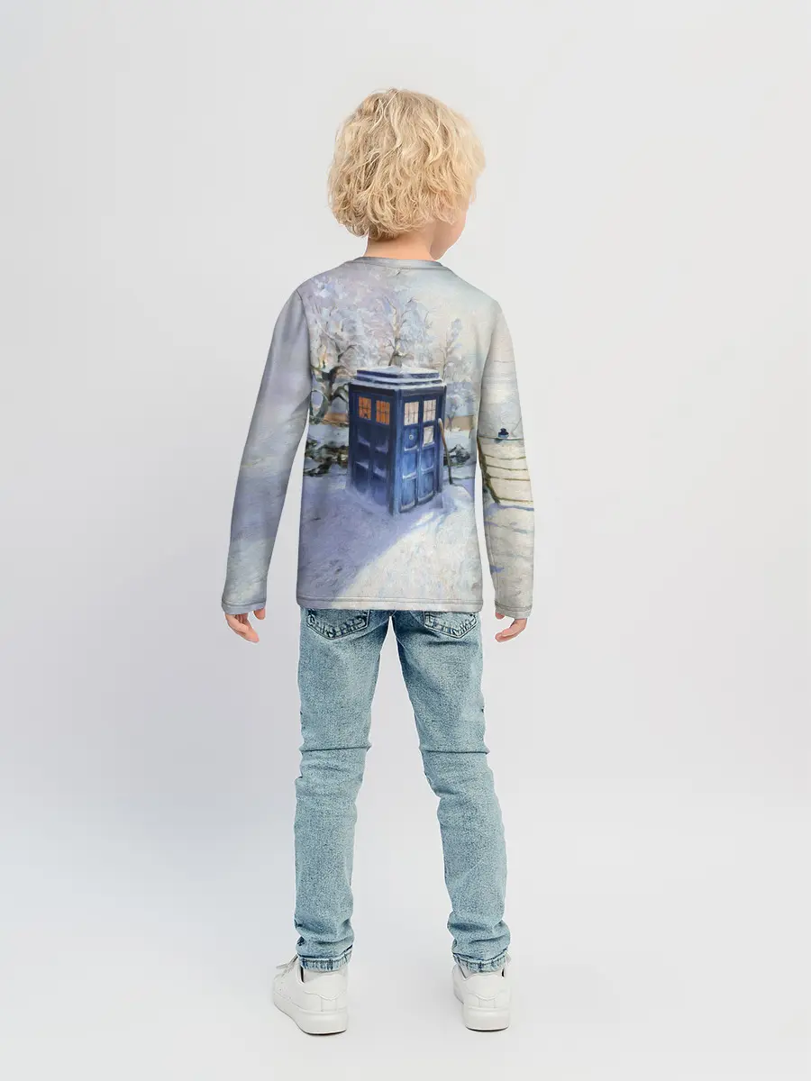 Детский лонгслив / ТАРДИС В СНЕГУ