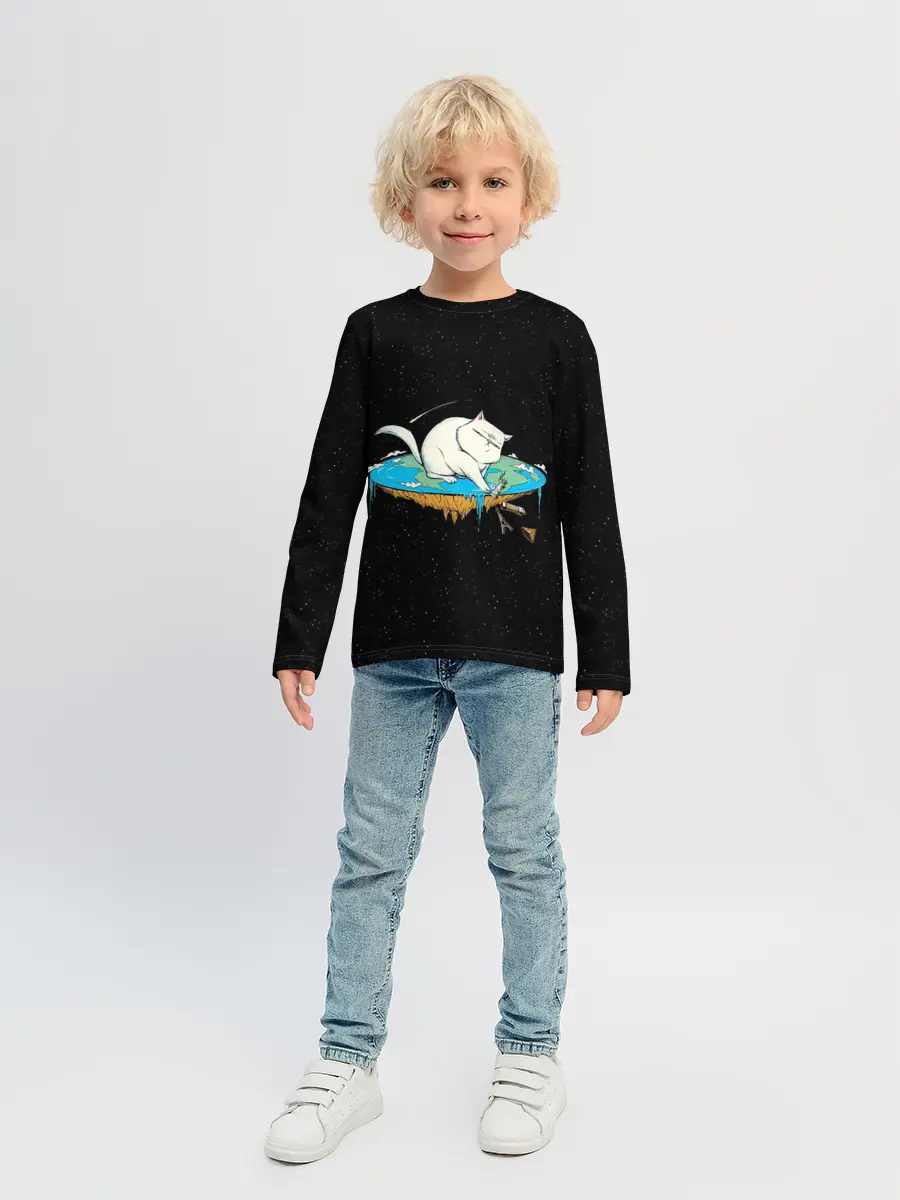 Детский лонгслив / Flat earth Cat