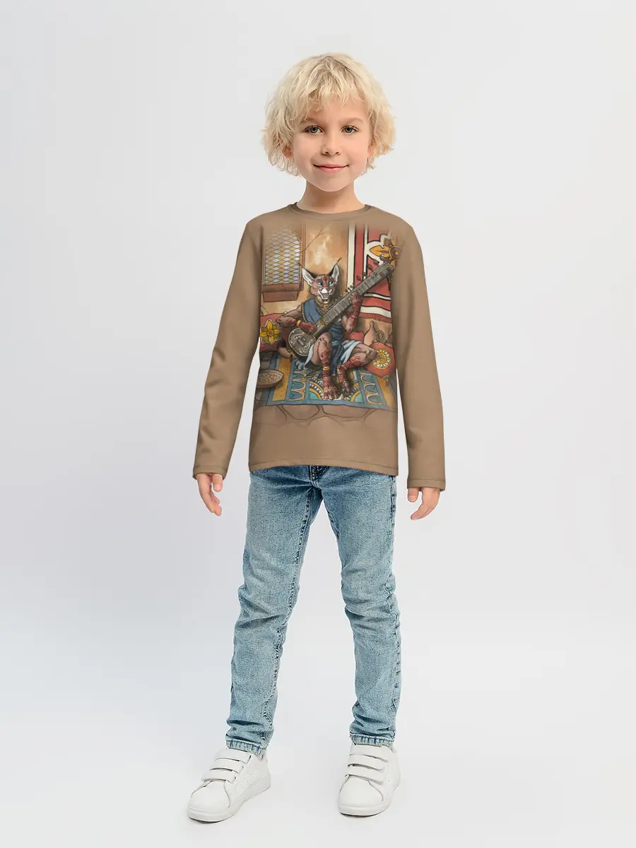 Детский лонгслив / Кот музыкант #17
