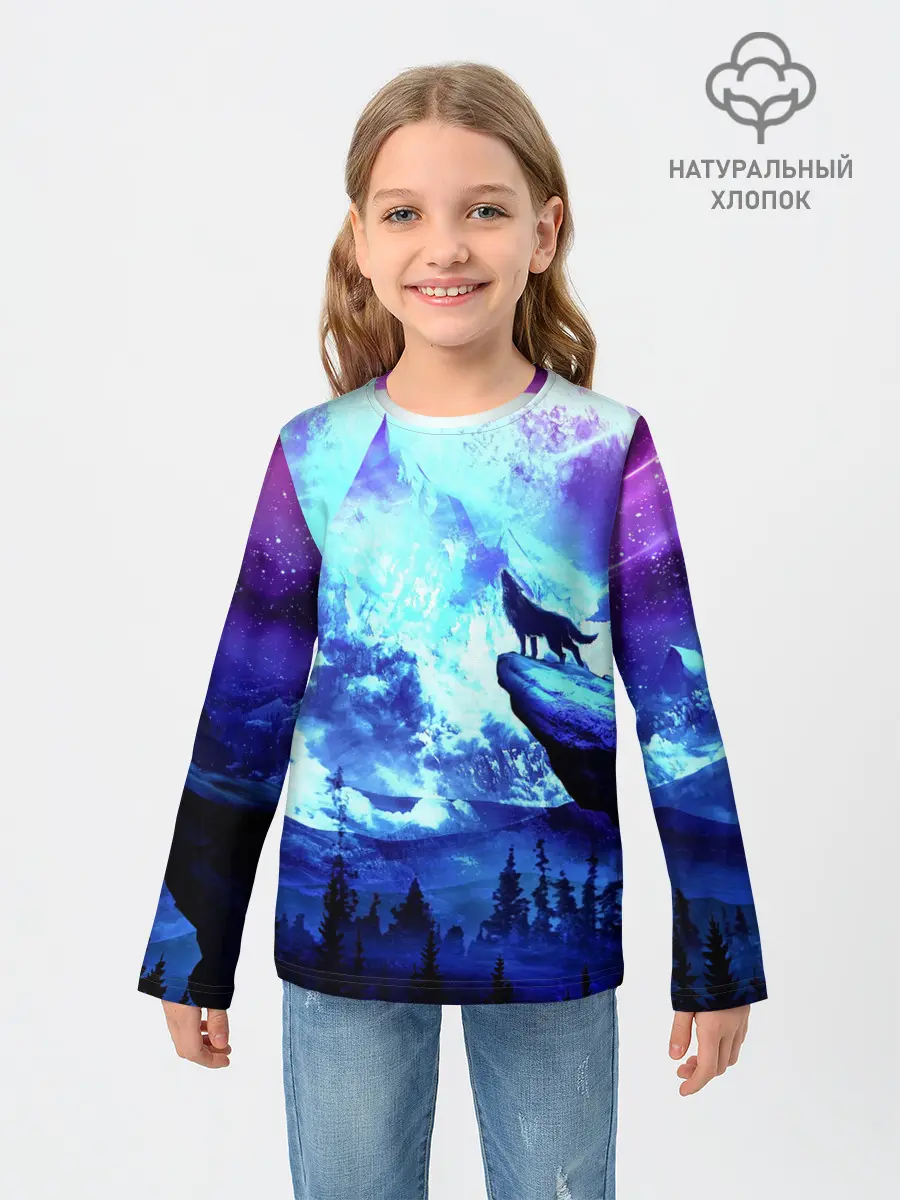 Детский лонгслив / Ночь Волк Луна