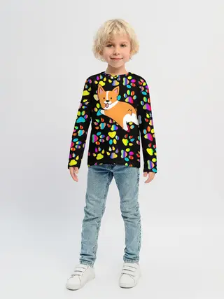Детский лонгслив / Корги | Цветные лапки