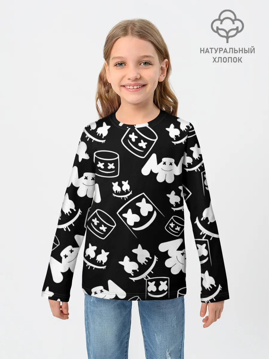 Детский лонгслив / Marshmello ЧБ