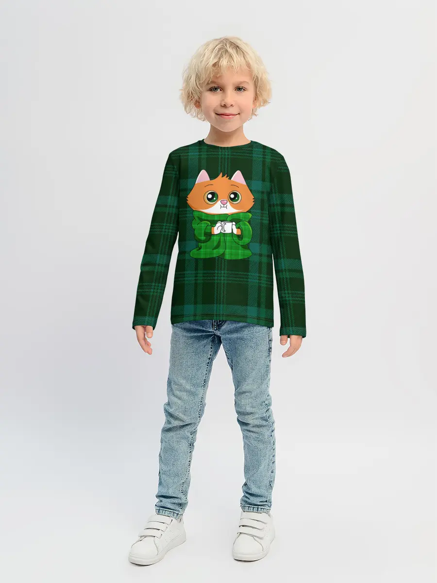 Детский лонгслив / Котёнок в пледе