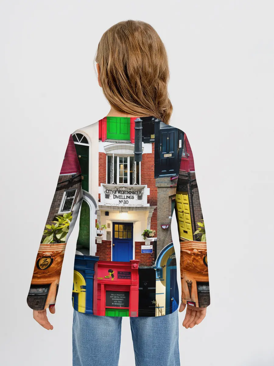 Детский лонгслив / London doors цифровой коллаж